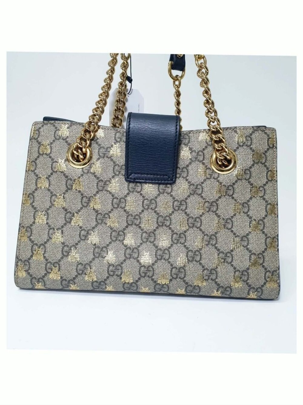 Authentic Gucci Padlock Bee GG Supreme Chain Shoulder Bag Beige Black Gold - Picture 3 of 12